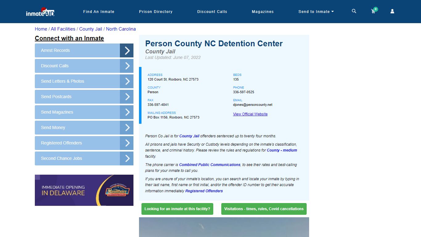 Person County NC Detention Center - Inmate Locator - Roxboro, NC